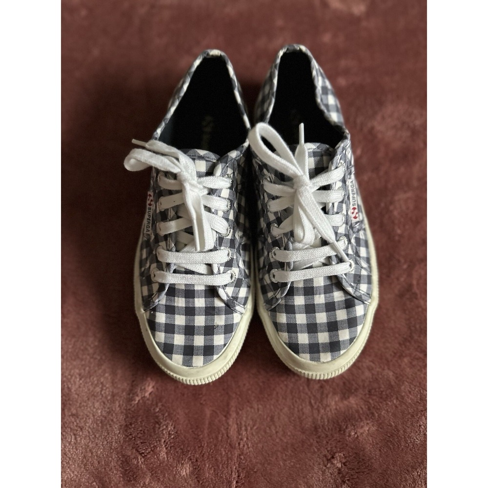 Superga 2750‎ Cotu Gingham Navy White Canvas Sneakers Womens 6.5 EU 37